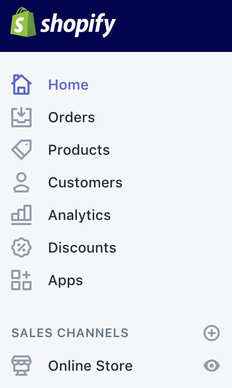В Shopify нажмите кнопку + рядом с каналами продаж
