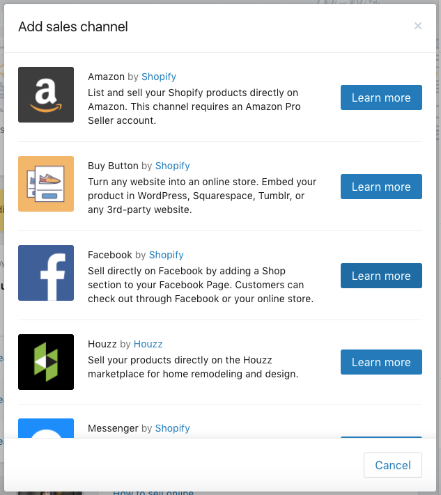 В разделе Amazon by Shopify нажмите Подробнее :